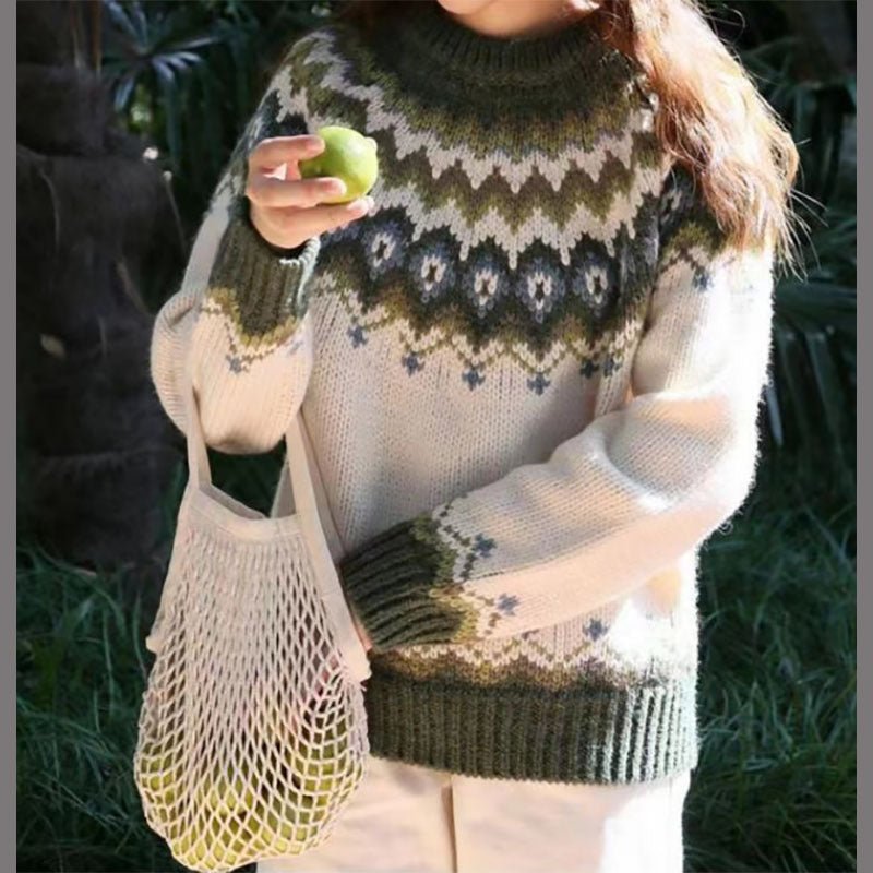 Suéter de Invierno para Mujeres con Patrón Nórdico, Corte Relajado, Tejido Acogedor, Fairisle, Cálido y Casual – Dana