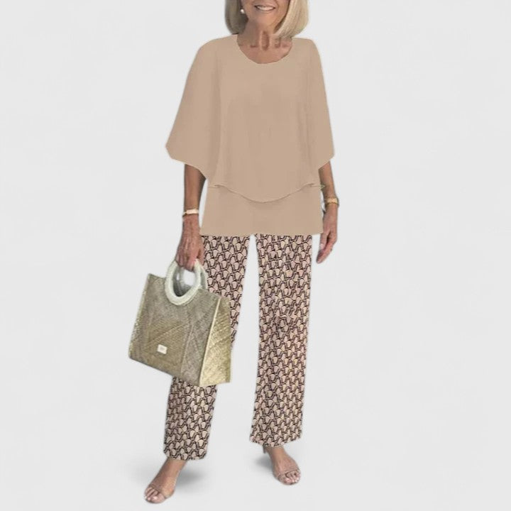 Conjunto Sofisticado de Dos Piezas para Mujeres Blusa Relajada Pantalones de Pierna Ancha Casual Elegante Diario – Martha