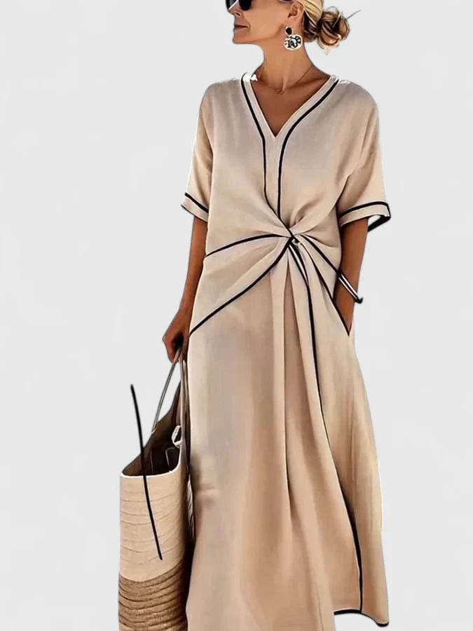 Vestido Midi Elegante de Rayas Verticales para Mujeres, Ligero, Transpirable, Casual, Vestido de Verano – Ery