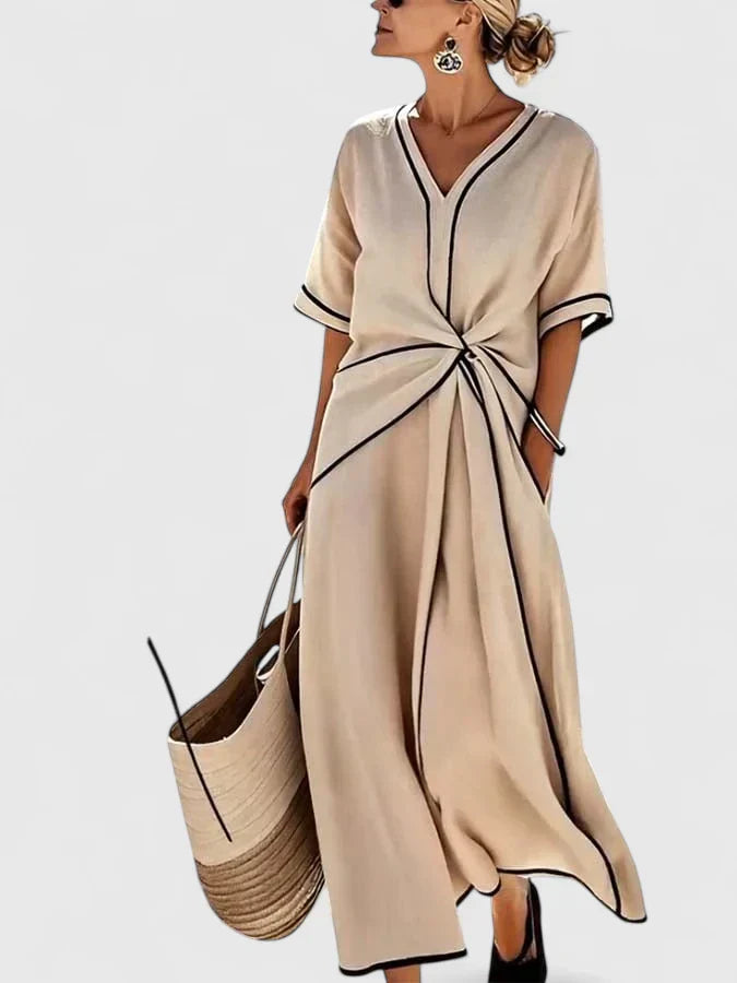Vestido Midi Elegante de Rayas Verticales para Mujeres, Ligero, Transpirable, Casual, Vestido de Verano – Ery