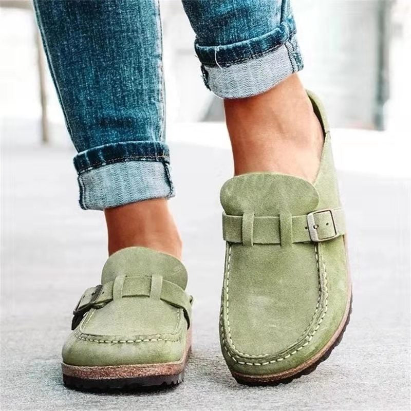 Mules de Ante Retro con Hebilla para Mujeres, Zapatos Casual de Uso Diario con Soporte de Arco – Marley