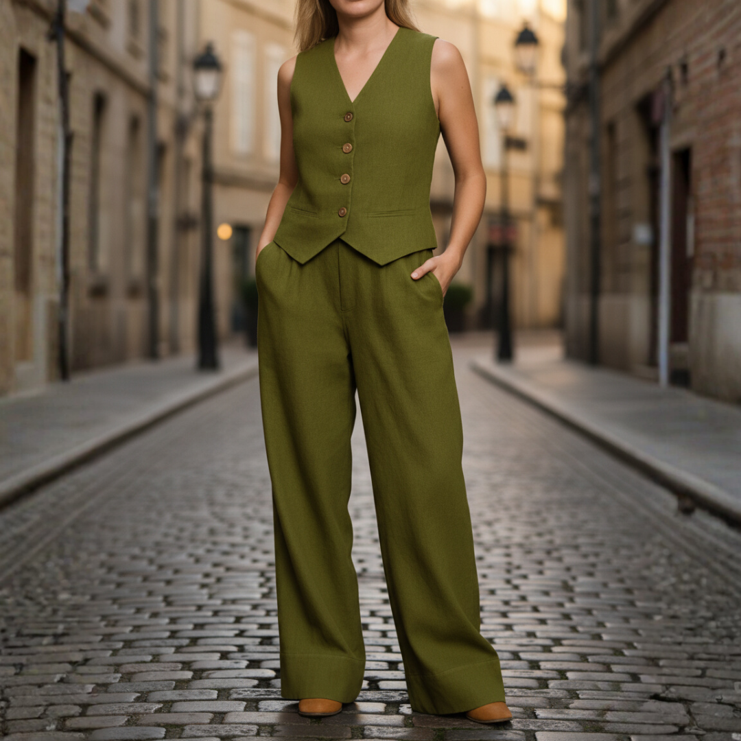 Conjunto de Traje de Dos Piezas con Chaleco Elegante para Mujeres – Óxido