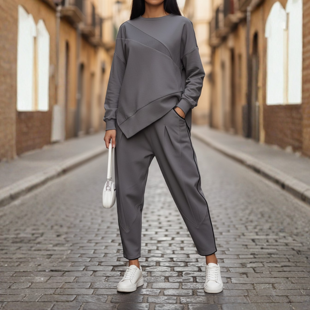 Conjunto de Camiseta y Pantalones de Dos Piezas de Tejido para Mujeres - Ropa Casual de Uso Diario, Ropa de Casa, Estilo Urbano, Conjunto Cómodo y Oversized – Negro, Gris, Blanco