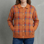 Camisa Chaqueta de Franela de Cuadros Retro para Mujer Casual de Todos los Días Otoño Invierno Acogedora para Exteriores Moda Urbana – Vivienne Naranja Azul Rojo