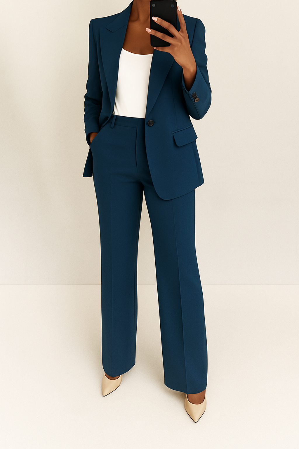 Traje de Dos Piezas para Mujer Blazer Ajustado Pantalones de Pierna Ancha Elegante Corte Relajado Casual Formal – Julie