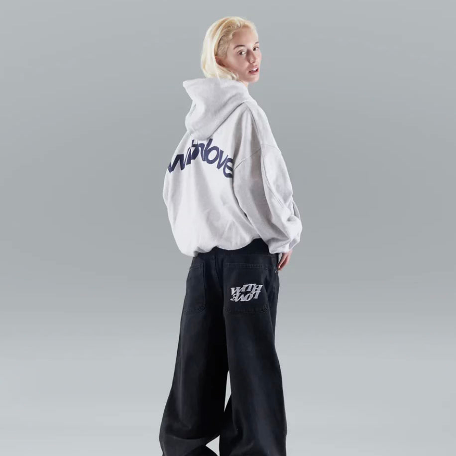 Sudadera Oversized de Mujer con Estampado Gráfico "Con Amor" – Negro