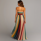 Vestido Largo Plisado para Mujer a Rayas en Tonos Joyas Sin Mangas Formal para Invitadas de Boda Fiesta de Verano – Judith