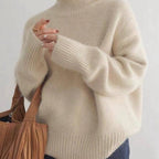 Suéter de Cachemira para Mujer con Cuello Alto Suave y Acogedor, Corte Relajado, Cálido, Casual, Elegante, Invierno – Beige