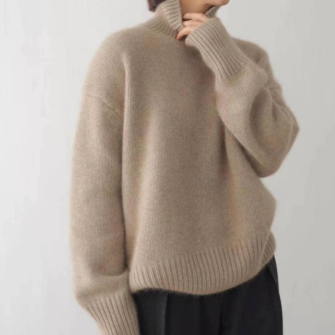 Suéter de Cachemira para Mujer con Cuello Alto Suave y Acogedor, Corte Relajado, Cálido, Casual, Elegante, Invierno – Beige