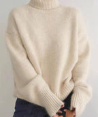 Suéter de Cachemira para Mujer con Cuello Alto Suave y Acogedor, Corte Relajado, Cálido, Casual, Elegante, Invierno – Beige