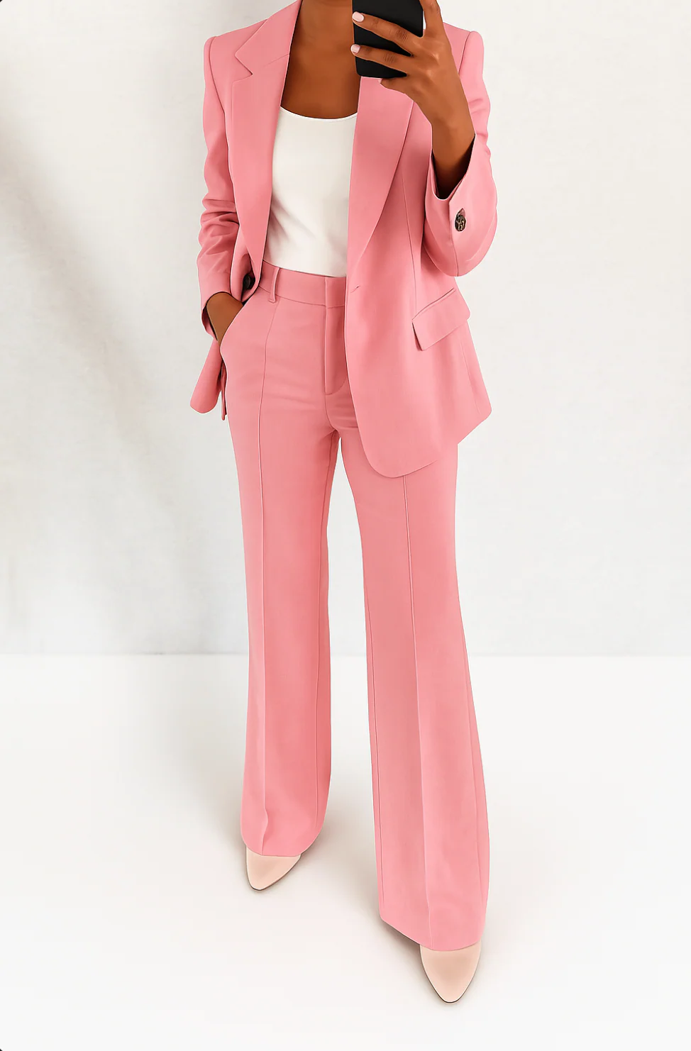 Traje de Dos Piezas para Mujer Blazer Ajustado Pantalones de Pierna Ancha Elegante Corte Relajado Casual Formal – Julie
