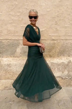 Vestido Largo Floral Fluido para Mujer Off-Shoulder V-Cuello Formal Elegante para Invitadas de Boda Casual – Lilly