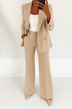 Traje de Dos Piezas para Mujer Blazer Ajustado Pantalones de Pierna Ancha Elegante Corte Relajado Casual Formal – Julie