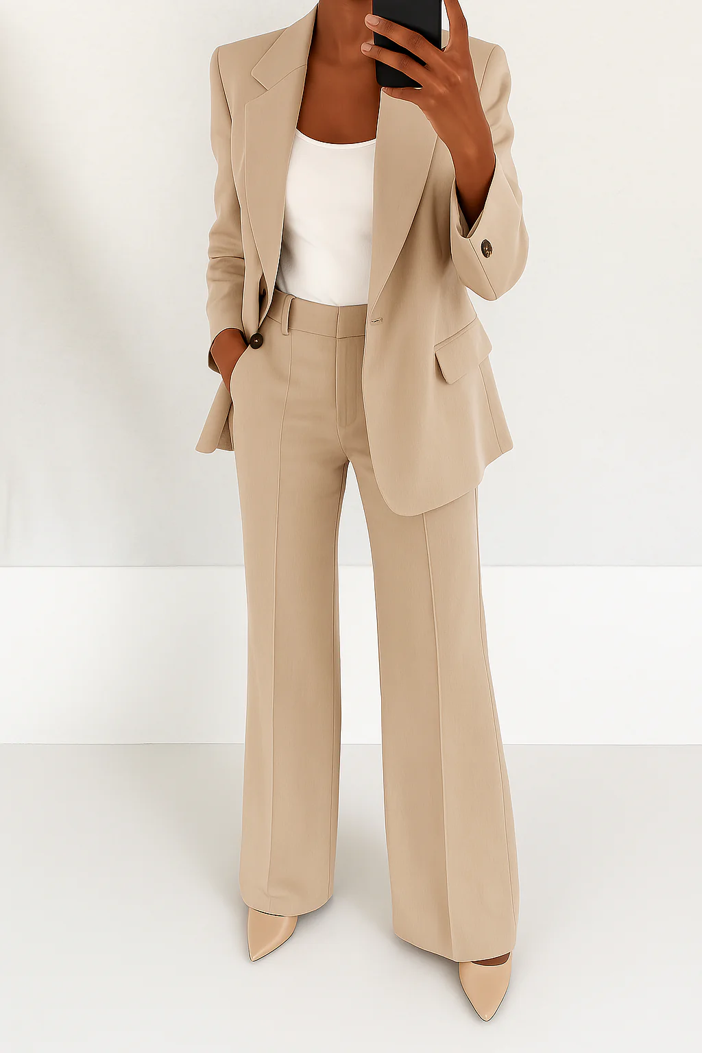 Traje de Dos Piezas para Mujer Blazer Ajustado Pantalones de Pierna Ancha Elegante Corte Relajado Casual Formal – Julie
