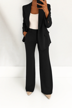 Traje de Dos Piezas para Mujer Blazer Ajustado Pantalones de Pierna Ancha Elegante Corte Relajado Casual Formal – Julie