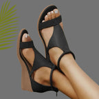 Sandalias de Cuña de Cuero para Mujer con Abierto en la Punta y Correa en el Tobillo, Soporte para el Arco, Zapatos Casuales de Verano – Marley