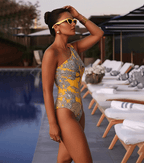 Conjunto de Traje de Baño de Una Sola Manga con Estampado Floral y Falda Larga para Vacaciones en la Playa, Fiesta en la Piscina, Resort Tropical Verano – Amarillo