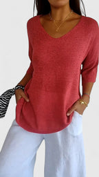 Camiseta de Manga Larga V-Cuello Cómoda para Mujeres, Atractiva, Resistente a las Arrugas y Versátil – Sonylah