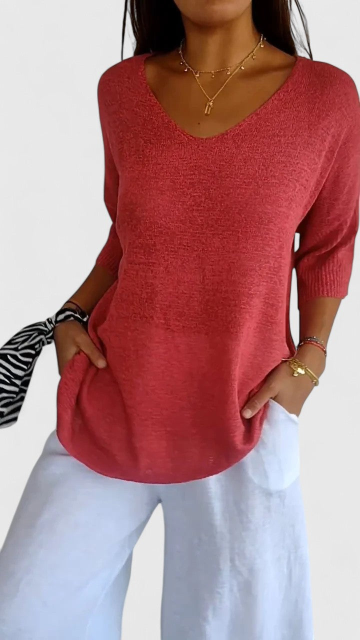 Camiseta de Manga Larga V-Cuello Cómoda para Mujeres, Atractiva, Resistente a las Arrugas y Versátil – Sonylah