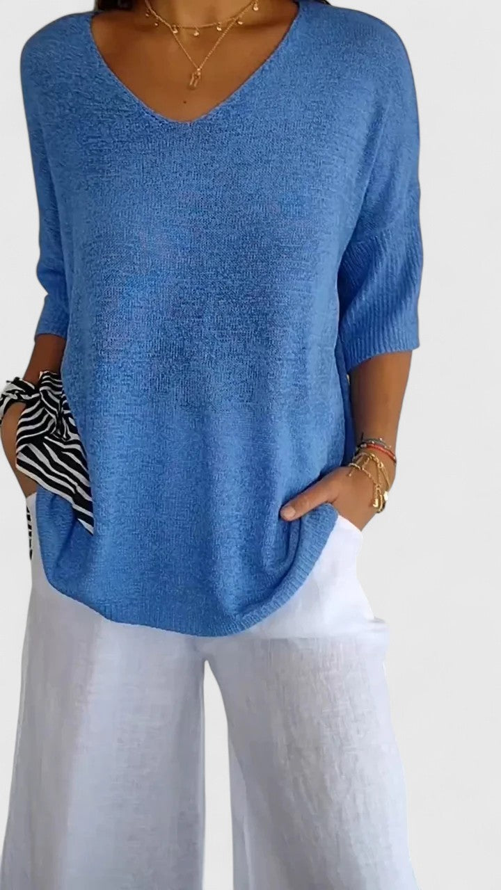 Camiseta de Manga Larga V-Cuello Cómoda para Mujeres, Atractiva, Resistente a las Arrugas y Versátil – Sonylah