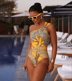 Conjunto de Traje de Baño de Una Sola Manga con Estampado Floral y Falda Larga para Vacaciones en la Playa, Fiesta en la Piscina, Resort Tropical Verano – Amarillo