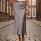 Falda de Satén para Mujer Elegante Casual Trabajo Oficina Noche Cóctel Formal Fluida – Oliva