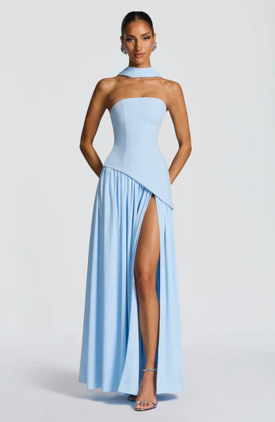 Vestido Maxi Elegante Sin Mangas para Mujer con Ajuste y Abertura Formal para Fiestas de Bodas – Mya