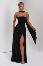 Vestido Maxi Elegante Sin Mangas para Mujer con Ajuste y Abertura Formal para Fiestas de Bodas – Mya