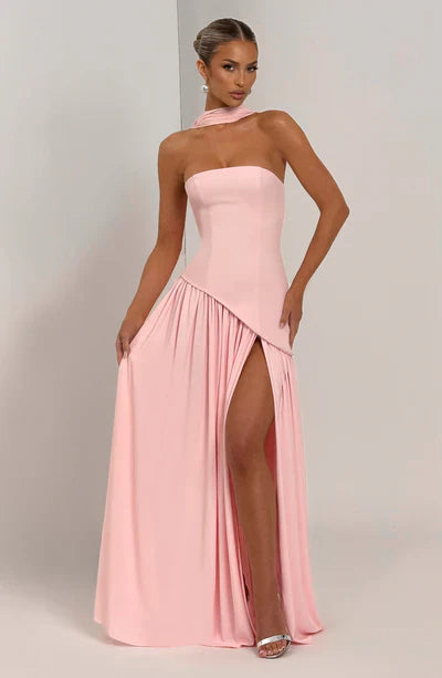 Vestido Maxi Elegante Sin Mangas para Mujer con Ajuste y Abertura Formal para Fiestas de Bodas – Mya