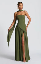 Vestido Maxi Elegante Sin Mangas para Mujer con Ajuste y Abertura Formal para Fiestas de Bodas – Mya