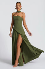 Vestido Maxi Elegante Sin Mangas para Mujer con Ajuste y Abertura Formal para Fiestas de Bodas – Mya