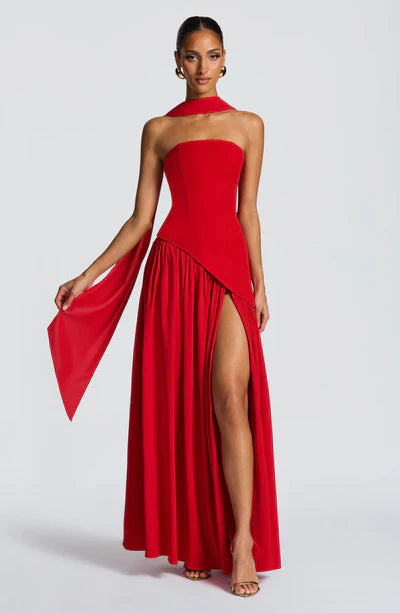 Vestido Maxi Elegante Sin Mangas para Mujer con Ajuste y Abertura Formal para Fiestas de Bodas – Mya