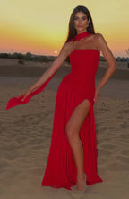 Vestido Maxi Elegante Sin Mangas para Mujer con Ajuste y Abertura Formal para Fiestas de Bodas – Mya