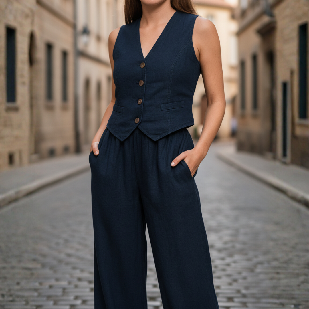 Conjunto de Traje de Dos Piezas con Chaleco Elegante para Mujeres – Óxido