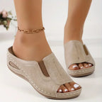 Sandalias de cuña para mujer, tipo slip-on, con soporte de arco, abiertas en la punta – Camilla