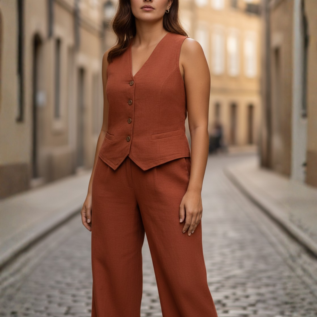 Conjunto de Traje de Dos Piezas con Chaleco Elegante para Mujeres – Óxido