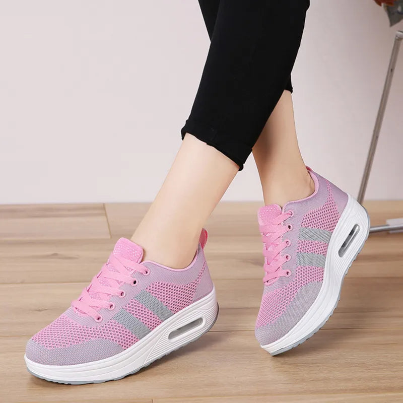 Zapatillas de Aire Ortopédicas para Mujeres con Burbuja de Aire, Malla, Con Cordones, Plataforma Acolchada, Calzado Casual para el Día a Día
