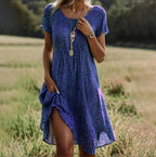Vestido Midi Envolvente Boho Chic para Mujer con Estampado Floral, Escote en V, Manga Corta, Casual, Verano, Vacaciones, Playa – Joanne