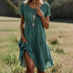 Vestido Midi Envolvente Boho Chic para Mujer con Estampado Floral, Escote en V, Manga Corta, Casual, Verano, Vacaciones, Playa – Joanne