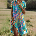 Vestido Midi Envolvente Boho Chic para Mujer con Estampado Floral, Escote en V, Manga Corta, Casual, Verano, Vacaciones, Playa – Joanne
