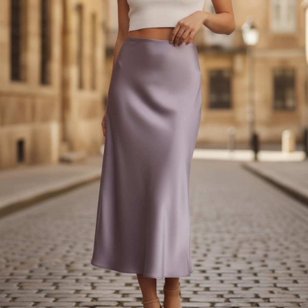Falda de Satén para Mujer Elegante Casual Trabajo Oficina Noche Cóctel Formal Fluida – Oliva