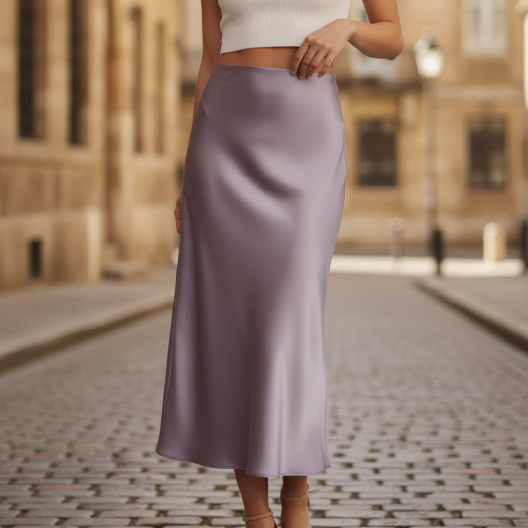 Falda de Satén para Mujer Elegante Casual Trabajo Oficina Noche Cóctel Formal Fluida – Oliva
