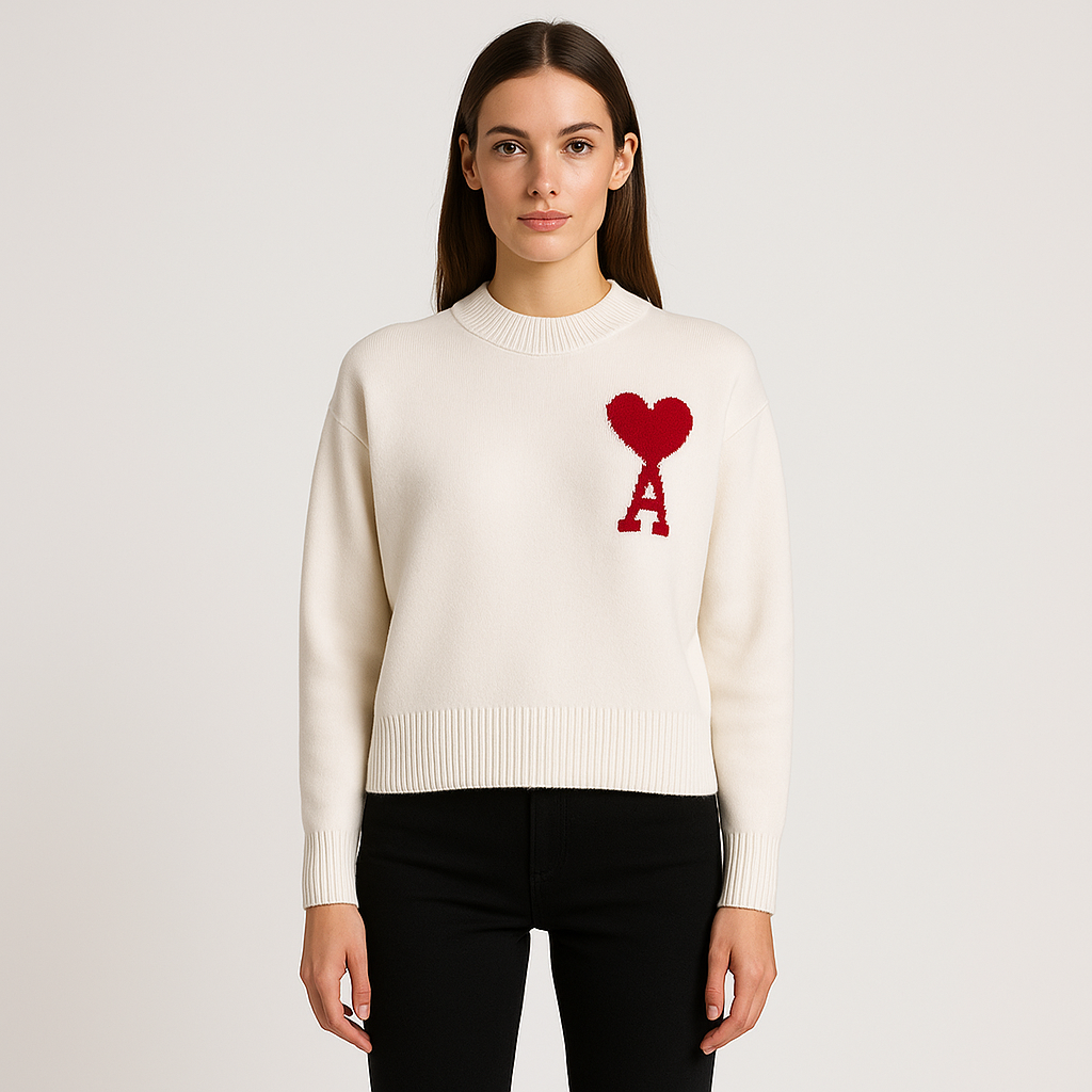 Suéter de Punto Oversized con Logo de Corazón Ace para Mujeres - Casual, Cómodo, Streetwear, Smart Casual, Regalo – Anely Crema Negro Verde