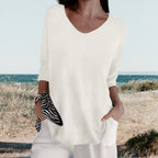 Top de Punto Ligero de Verano Para Mujer Con Escote En V, Ajuste Relajado, Casual, Cersátil y Suave – Gerda