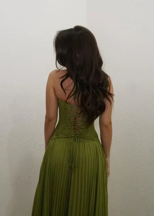Vestido Largo Plisado de Halter para Mujeres - Invitada de Boda, Verano, Formal, Fiesta de Graduación, Viaje – Lily