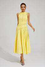 Vestido Midi de Encaje Sin Mangas para Mujeres, Invitada de Boda, Verano, Formal, Elegante, Estructurado, Diurno – Olivia