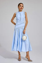 Vestido Midi de Encaje Sin Mangas para Mujeres, Invitada de Boda, Verano, Formal, Elegante, Estructurado, Diurno – Olivia