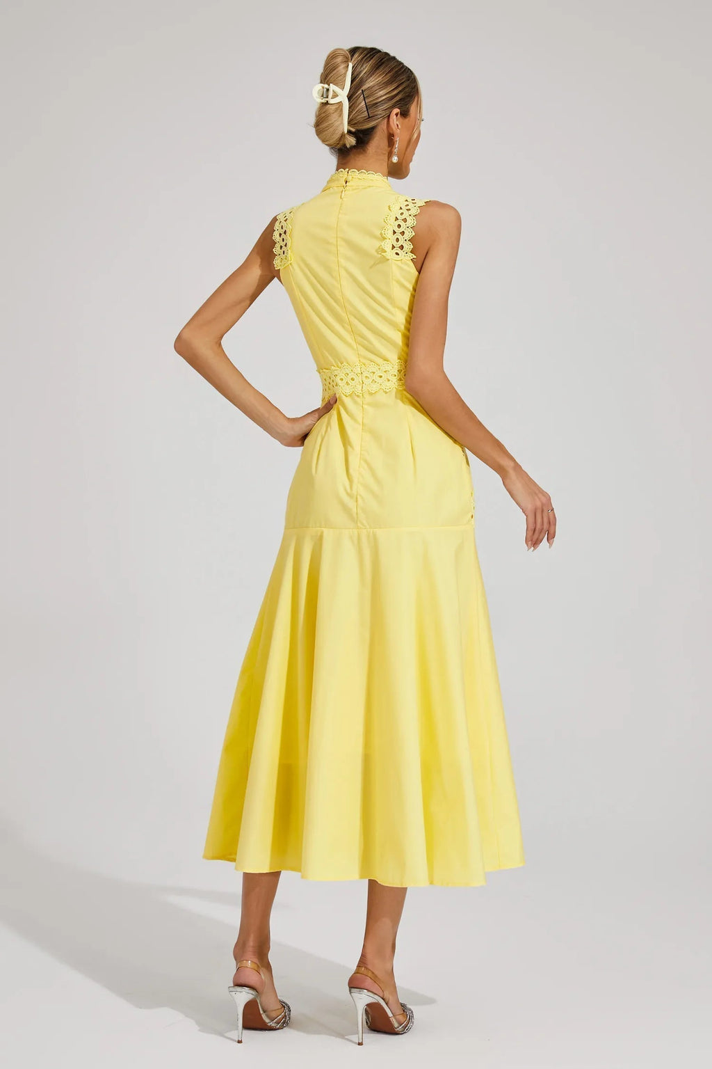 Vestido Midi de Encaje Sin Mangas para Mujeres, Invitada de Boda, Verano, Formal, Elegante, Estructurado, Diurno – Olivia